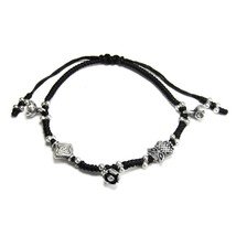 Mystic Owl and Flower Waxed Cotton Rope Handmade Bracelet - £7.47 GBP