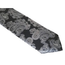 Mens Narrow Tie/Hankie Set Woven Vito Rofolo VTR-109 Black White Paisley image 3