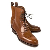 Men&#39;s Handmade Bordeaux Balmoral Tan Boots Customize with Belt - £185.87 GBP
