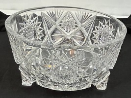 VTG American Brilliant Deep Cut Crystal Large Footed Bowl Hobstar Fan 8”x4.5” - £52.67 GBP