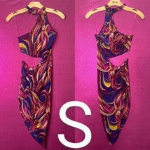 Stunning Pink &amp; Blueish Purple Marble Print Collar Halter Side Cut-Out Mini... - £23.24 GBP