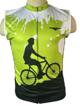 Mens Weimostar Green &amp; White Sleeveless Cycling Full Zip Jersey Size Large - €10,20 EUR