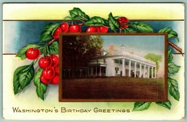 Washington&#39;s Birthday Greetings Cherry Branch Whitney Made Unused Postcard G12 - £6.81 GBP