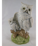 Vintage Owls Mama &amp; Baby birds on log Porcelain 5White grey Vintage Taiwan - $7.58 CAD