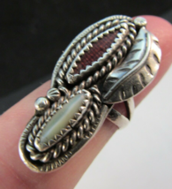 Estate Sale Sterling Silver Southwest Band Ring 925 5.7g Size 7 Feather - £28.29 GBP