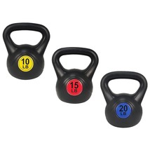 Wide Grip 3-Piece Kettlebell Exercise Fitness Weight Set, Include 10 Lbs, 15 Lbs - £52.26 GBP