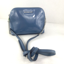 Michael Kors Crossbody Bag Cindy Large Dome Blue Patent Leather Zip  B2I - $59.39