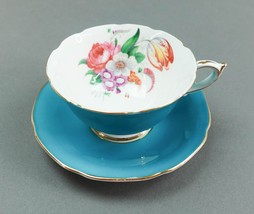 Paragon Turquoise Blue Bouquet Flowers Teacup &amp; Saucer Set Double Warrant - £148.67 GBP