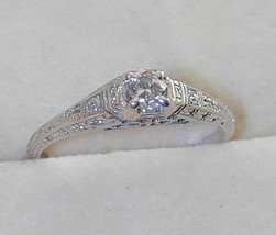 18k WG Art Deco Filigree Old European Diamond Engagement Ring 6 - £352.84 GBP