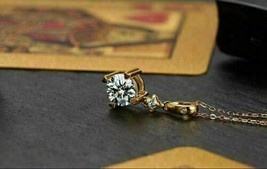 2Ct Rotondo Diamanti Finti Pendente Solitario 14K Placcato Oro Giallo Free Chain - £113.46 GBP