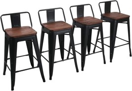 Yongchuang Set Of 4 Counter Bar Stools With Wood Tops And Low Backs In Matte - £135.89 GBP