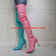 sexy lady double candy color over knee thigh high boots pointed toe high heel wo - £153.57 GBP