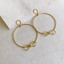 18k Gold Filled Wire Dangle Hoop Earrings Featuring Necktie Bow Detail Infinite  - £7.11 GBP