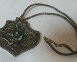 Antique Tibetan Gau Prayer Box Necklace Turquoise Mesh Chain - $408.38