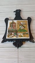 S H Japan Chicken Rooster Cast Iron Frame Ceramic Tile Trivet Country Farmhouse - £10.11 GBP