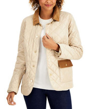 allbrand365 designer Womens Quilted Corduroy Trim Jacket Size M,Sedona Dust - £57.85 GBP
