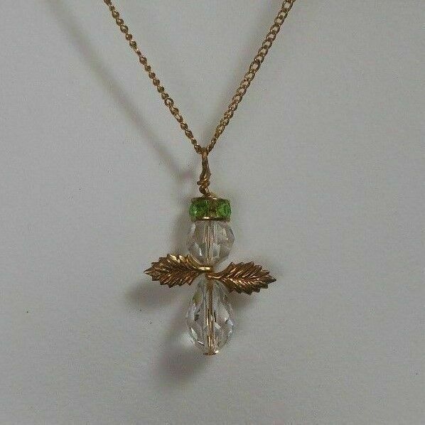 Vintage Avon Gold-tone Crystal Angel Pendant Necklace - $17.81