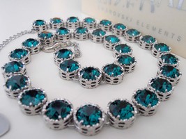 Emerald Swarovski Necklace / Platinum Wedding Jewelry for Women / Art Deco Choke - £75.76 GBP