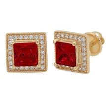 2.20CT Simulated Ruby Diamond Square Halo Stud Earrings 14K Gold Plated ... - $74.79