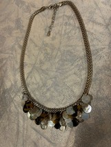 GoldToned Flat Beaded Necklace, Dangling Coin Effect, Faceted MOP Mirror... - $34.65