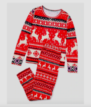 Justice Sleep Girls 7 Two Piece Pajamas PJ&#39;s Beige Red Reindeer Snowflak... - £19.45 GBP
