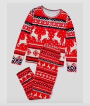 Justice Sleep Girls 7 Two Piece Pajamas PJ&#39;s Beige Red Reindeer Snowflakes New - £18.49 GBP