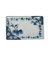 Vtg set of 4 rectangular blue &amp; white leaves &amp; flowers pattern appetizer... - $39.99
