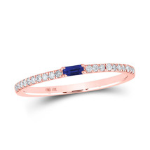 10kt Rose Gold Womens Baguette Blue Sapphire Diamond Band Ring 1/5 Cttw - £222.85 GBP