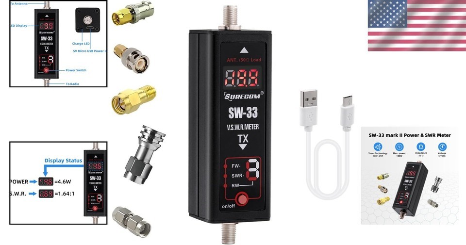 SW-33 Mark II Handheld VHF/UHF Power Meter: 100W, 125-525 MHz, User-Friendly Item image 2