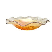 Vintage Jeannette Carnival Glass Bowl 12 in Iris And Herringbone Marigold - $18.81