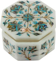 Filigree Design Marble Handicraft Jewelry Box Pauashell Precious Inlay Art E2012 - £164.73 GBP