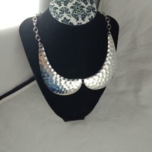 Silver Statement Necklace Choker Hammered Short 90&#39;s Style - £7.58 GBP