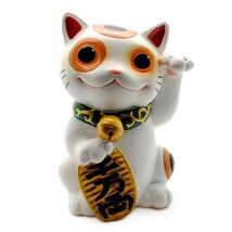 LUCKY FORTUNE CAT STATUE 4&quot; White Maneki Neko Good Luck Prosperity Feng ... - $23.77 CAD