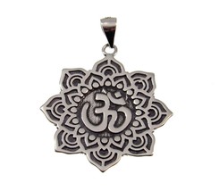 Handcrafted Solid 925 Sterling Silver Lotus Flower &amp; Om/Aum/Ohm Pendant Buddhism - £18.24 GBP