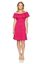 Star Vixen Women&#39;s Petite Stretch Fit-n-Flare Peasant Ruffle Dress, Fuchsia, PXL - £23.73 GBP