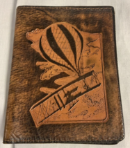 Brown Leather Men’s Wallet Hot Air Balloon Airplane 4.5” X 3.5” - £9.47 GBP