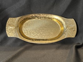 Vintage Kensington Moiré Gold Tone Metal Tray 13.5” Scottish Thistle Design - $9.70