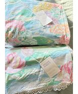 NEW Martex Atelier Monet Water Lilies Queen Flat Fitted Sheets Lace Green Pink - €64,39 EUR
