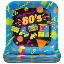 80&#39;s Party Supplies - Totally Awesome 1980&#39;s Icons Square Paper Dessert ... - £7.13 GBP+
