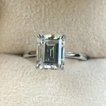 2.50 Ct Emerald Cut Moissanite Solitaire Engagement Ring 14K White Gold Plated - £224.16 GBP
