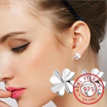 925 Silver Good Luck Clover Stud Earrings Exquisite Jewelry Gift Female Four Lea - £10.33 GBP