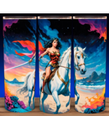 Wonder Woman Super Hero on Horse Cup Mug Tumbler 20oz with lid and straw - £15.65 GBP