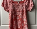 Turn on Tunic Top Floral Short Sleeve Womens Size Large Square Neck Blouse - $14.73