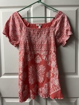 Turn on Tunic Top Floral Short Sleeve Womens Size Large Square Neck Blouse - $14.73