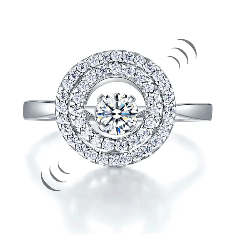 Sterling Silver Double Halo Ring with 4 mm Mobile Stone