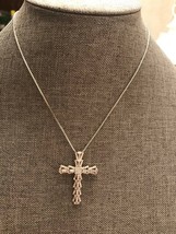White gold plated cubic stone cross necklace with jewelry box - £12.57 GBP