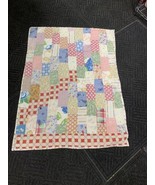 Vintage Handmade Lap Blanket 43 3/4&quot;x33 1/2&quot; Patchwork Design Small Blemish - $13.89