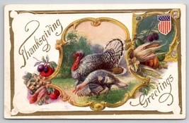 Thanksgiving Greetings Turkeys Patriotic Harvest Postcard J26 - £4.66 GBP