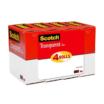 Scotch Transparent Tape, 3/4 in. x 1000 in., 4 Rolls 1 Pack - £11.35 GBP