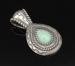 CAROLYN POLLACK 925 Silver - Vintage Ribbed &amp; Rope Turquoise Pendant - P... - £69.01 GBP